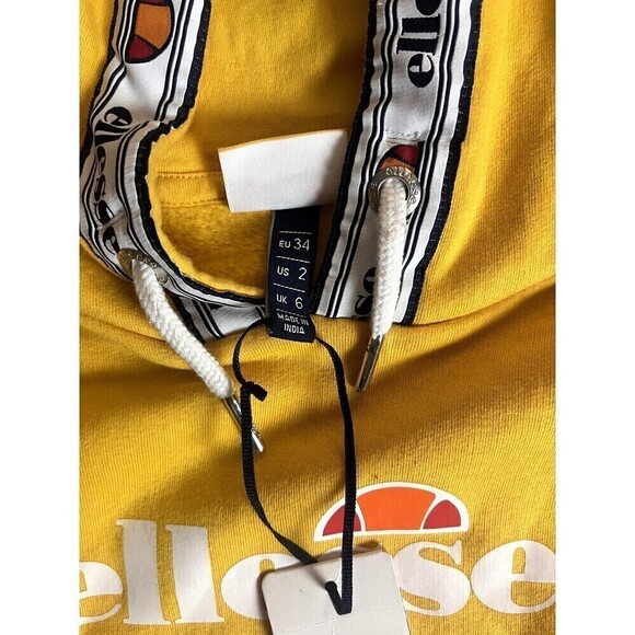 Ellesse Ellela Oh Women’s Yellow Cropped Pullover Hoodie Sweatshirt Sz 6 New - Picture 5 of 9